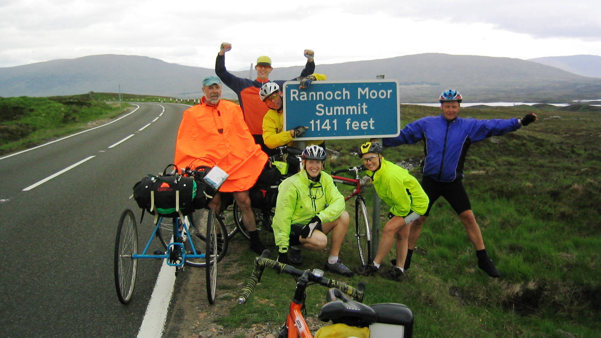 Group pose at Rannoch Moor sign.