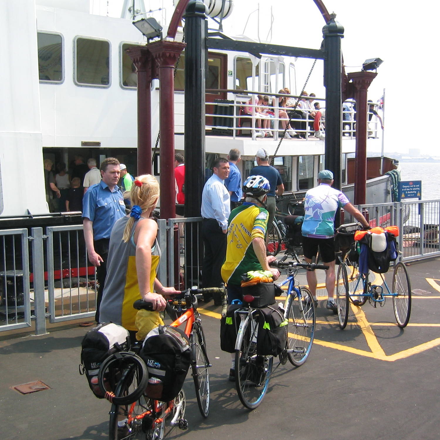 A picture of cyclists boarding the Mersey Ferry.