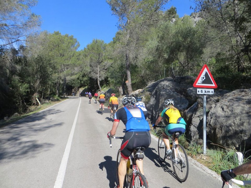 April 2015: early morning leg warmer up to Lluc, stretching the peleton.
