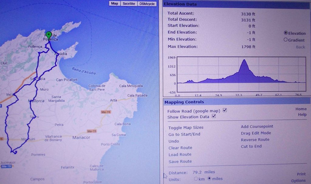 Route map & profile for the Puig de Randa ride